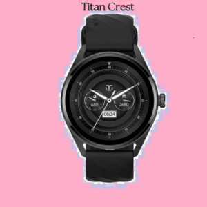 Titan Crest with 3.63 cm AMOLED Display with AOD, Functional Crown, BT Calling, Premium Smartwatch with Black Strap